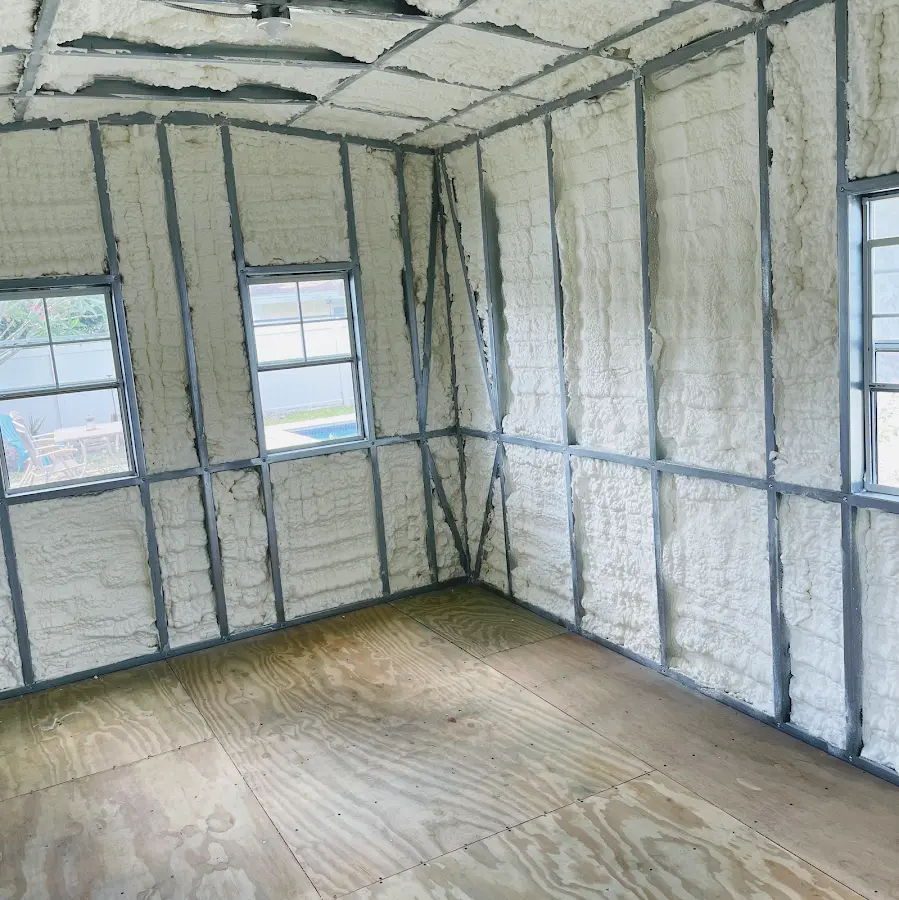 Closed-cell spray foam insulation applied to wall cavities in a residential project in York